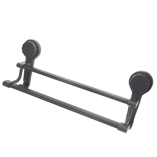 Lurrose Double Pole Suction Cup Towel Rack 40cm No Drill Wall Mount Towel Holder Gunmetal Gray Bathroom Kitchen