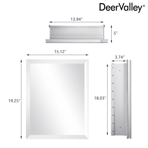 DeerValley 15 x 19 Inch Recessed Medicine Cabinet with Mirror, Bathroom Mirror Cabinet, Vanity Cabinet with Double-Sided Mirrors, Rectangular Beveled Edge Slow-Closing Door - size: 15" x 19"
