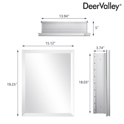 DeerValley 15 x 19 Inch Recessed Medicine Cabinet with Mirror, Bathroom Mirror Cabinet, Vanity Cabinet with Double-Sided Mirrors, Rectangular Beveled Edge Slow-Closing Door - size: 15" x 19"