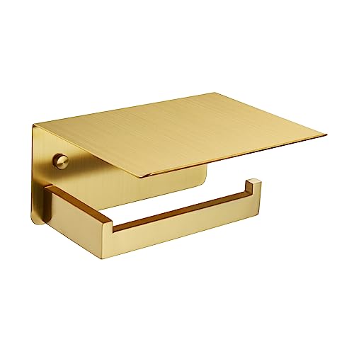Brushed Dark Gold Toilet Paper Holder with Shelf, Wall Mounted | Rustproof 304 Stainless Steel, Functional Paper Roll and Phone Storage, Fits Bathroom, Restroom, Vanity, Kitchen - color: Brushed Dark Gold, size: Single Rod