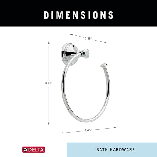 Delta Hand Towel Holder | Square Polished Chrome Ring for Hanging Towels in Kitchen, Bathroom | Cassidy Accessories