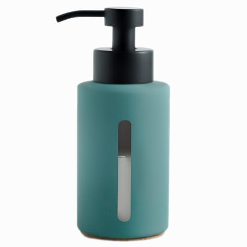 Enra Thick Glass Soap Dispenser with Clear Window,12oz Green Bathroom Soap Dispenser with Lotion Pump Hand Liquid Soap Dispenser Countertop Lotion Bottle for Bathroom - color: Green
