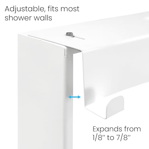 Hanging Shower Shelf with Hooks for Shower Glass Panels | 20"x16" Matte White 304 Stainless Steel | Bathroom Caddy | No-Drill, No-Rust Modern Design - color: Matte White