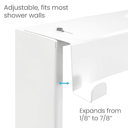 Hanging Shower Shelf with Hooks for Shower Glass Panels | 20"x16" Matte White 304 Stainless Steel | Bathroom Caddy | No-Drill, No-Rust Modern Design - color: Matte White