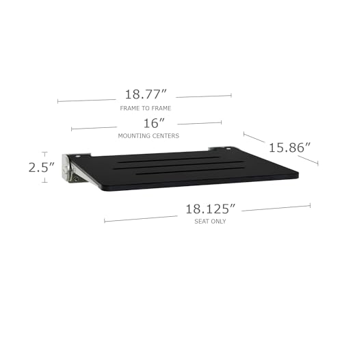 Seachrome 18 inch Silhouette Slimline Folding Wall Mount Shower Bench Seat, Matte Black Seat with Silver Frame - color: Matte Black Seat With Silver Frame