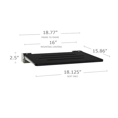 Seachrome 18 inch Silhouette Slimline Folding Wall Mount Shower Bench Seat, Matte Black Seat with Silver Frame - color: Matte Black Seat With Silver Frame