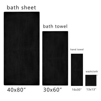 Oversized Bath Towels Extra Large 40x80 Inches Bath Sheets for Adults Super Soft Quick Dry Highly Absobent Microfiber Shower Towels (6 Piece,Black) - color: Black 6 Piece, size: 6 Piece