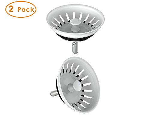 KANARY Stainless Steel Sink Strainer with Rubber Stopper (2-Pack, White) - color: White, size: 2-pack