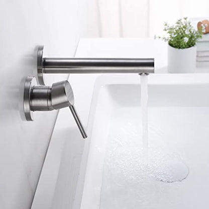 SUMERAIN Wall Mount Bathroom Faucet Brushed Nickel Single Handle | For Left-Handed Users, 2 Holes, with Rough in Valve - color: Brushed Nickel, size: Left-Handed