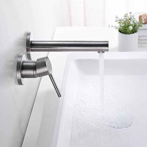 SUMERAIN Wall Mount Bathroom Faucet Brushed Nickel Single Handle | For Left-Handed Users, 2 Holes, with Rough in Valve - color: Brushed Nickel, size: Left-Handed