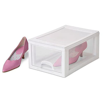 Sterilite Stacking Drawer Storage Organizer for Clothes, 6 Quart, 24-Pack | White Frame, Stackable Modular Clear Plastic Drawers & Containers for Clothing, Accessories, Craft Supplies, Shoes or Linens - size: 6 Quart, style: 24 Pack