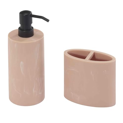 Nicole Miller - Bathroom Set, 2pc Resin Countertop Accessories, Dorm Room Essentials (Kendall Collection, Clay) - color: Clay, size: 2pc Bath Set