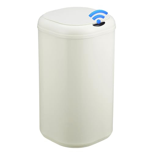 8 Gallon Smart Sensor Trash Can, Touchless Automatic Stainless Steel Waste Bin with Lid, 30L Capacity for Kitchen, Bathroom, Office, Sleek Beige Design, Energy-Efficient Operation