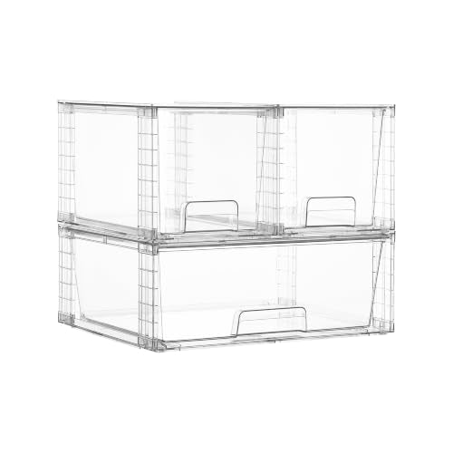 Vtopmart Clear Stackable Storage Drawers, 3 Pack Wide Organizer Set | Wide and Medium Pull-Out PET Drawers with Stackable Design for Flexible Storage, Cabinets, Closets, Pantry - style: 1 Wide+2 Medium