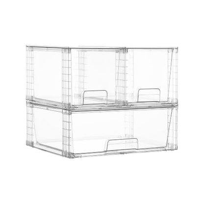 Vtopmart Clear Stackable Storage Drawers, 3 Pack Wide Organizer Set | Wide and Medium Pull-Out PET Drawers with Stackable Design for Flexible Storage, Cabinets, Closets, Pantry - style: 1 Wide+2 Medium