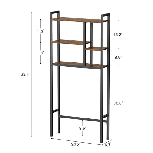 Asgolion Over-The-Toilet Storage Rack, 3-Tier Bathroom Shelves Over Toilet | Above Toilet Storage, Behind Toilet Bathroom Organizer, Space Saver, Freestanding, Rustic Brown - color: Rustic Brown+black