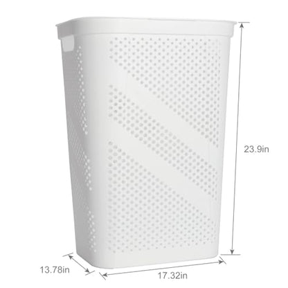 24" Plastic Hinged-Lid Rectangle Laundry Hamper, All Ages, White