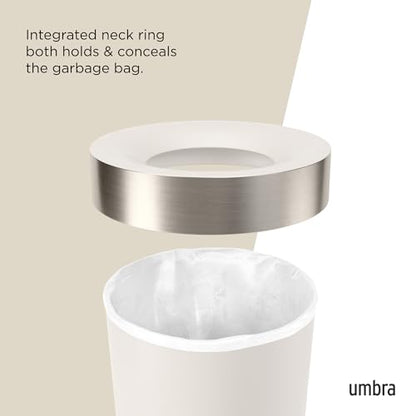 Umbra Vento Kitchen Trash Can, Open Top Bin, 16.5 Gallon, Sand/Nickel | Brushed metal accents, bag concealing design, easy wipe clean, fits home and office, durable plastic - color: Sand/Nickel
