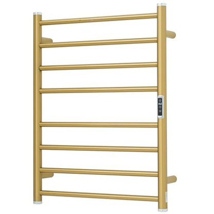 Electric Towel Warmer Rack,Heating Towel Warmer,Timer & Temperature Control,Wall-Mounted Plug-in for Bathroom,Gold,Stainless Steel,8-Bar(27.56x20.87x4.41in) - color: Round-matte Gold With Brushed Top, size: 8 Bars