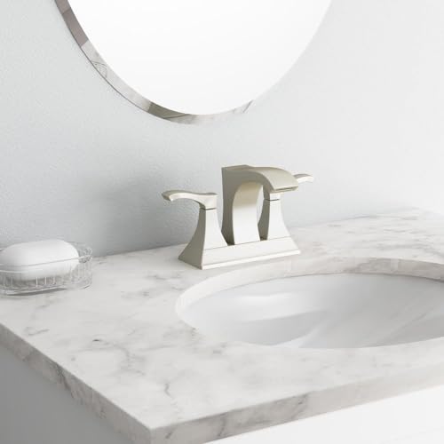 Pfister Venturi Bathroom Sink Faucet 4 in Centerset 3 Hole Double Handle Brushed Nickel Vanity Faucet with Push & Seal Drain TiteSeal Technology WaterSense Certified LF048VNGS - color: Spot Defense Brushed Nickel, size: 4 Inches