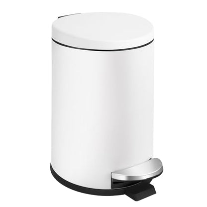 TIPGO Small Bathroom Trash Can with Lid Soft Close, 1.2 Gal, White | Hands-Free Step Pedal, Removable Inner Bucket, 4.5 Liters, Round Stainless Steel Garbage Can for Bedroom, Office, Kitchen - color: White