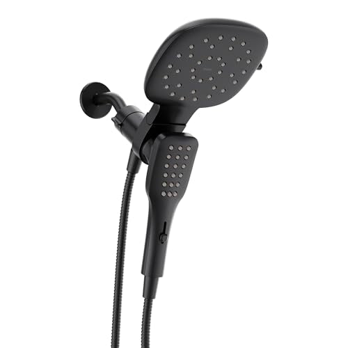Moen Verso Matte Black Eco-Performance Infiniti Dial Square Standard Shower Head With Detachable Hand Shower Combo, 7-Inch Spray Head, 220C4EPBL - color: Matte Black