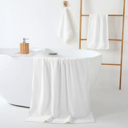 REDKISS 8 Piece White Towels Set - 100% Cotton Towels Set with 2 Large Bath Towels, 2 Hand, 4 Washcloths, 600 GSM Highly Absorbent Bath Towel Sets, White Quick Dry Shower Towel for Family Dorm Gym - color: White