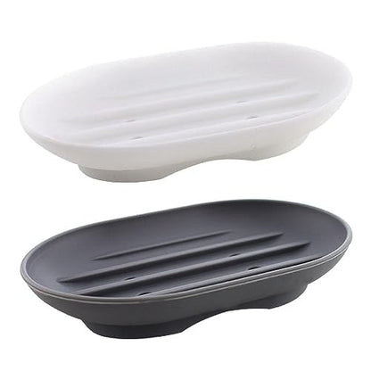 Flexible Silicone Soap Tray Soap Holder Self Draining Soap Saver for Shower Bathroom and Kitchen 2 Pack (Grey + White) Soap Saver White Soap Dish Soap Storage Non Slip Soap Tray Soap Dish for Shower