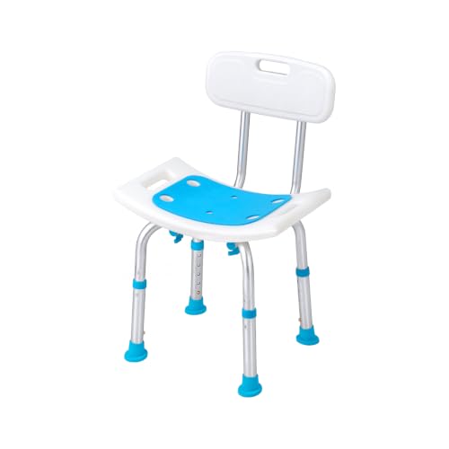 Shower Chair with Backrest, Height Adjustable Bath Bench Stool, Reinforced Frame Shower Seat with Anti-Slip Suction Cup Feet, for Elderly, Seniors, Disabled, Blue - color: Blue, size: Backrest