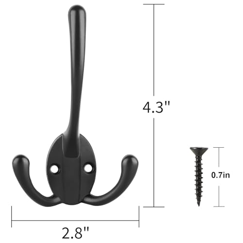 IBosins 18 Pack Black Big Heavy Duty Three Prongs Coat Hooks for Thick Coat | Coat Hooks Wall Mounted with 36 Screws Retro Double Utility Rustic Hooks for Big Heavy Bag - color: 18 Pcs Black