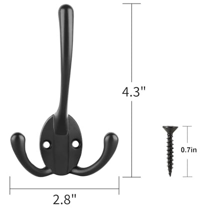 IBosins 18 Pack Black Big Heavy Duty Three Prongs Coat Hooks for Thick Coat | Coat Hooks Wall Mounted with 36 Screws Retro Double Utility Rustic Hooks for Big Heavy Bag - color: 18 Pcs Black