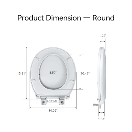 R&T B1095 Round Slow Close Plastic Toilet Seat 16.5" Quick-Release Hinges | Round toilet seat soft close - color: Round – Standard (330 lbs)