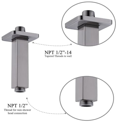 4 Inch Shower Arm with Flange, BSTIIU Ceiling Mounted Square Shower Head Extension Arm, 1/2 NPT Straight Arm for Rain Shower Head, Shower Head Extension Replacement Pipe Arm, Brushed Nickel - color: Brushed Nickel, style: 4-Inch