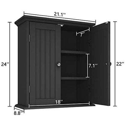 ChooChoo Bathroom Wall Cabinet with 2 Doors, Over The Toilet | 8.8"D x 21.1"W x 24"H, Medicine Cabinet, Adjustable Shelves, Cupboard, Black - color: Black, size: 8.8"D x 21.1"W x 24"H
