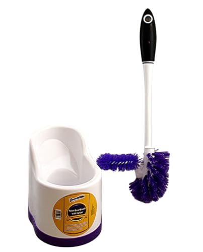 Toilet Brush and Holder Set with Under Rim Cleaner – Compact Bathroom Cleaning Brush with Stiff Bristles and Hygienic Plastic Stand – Deep Cleaning Toilet Bowl Brush System