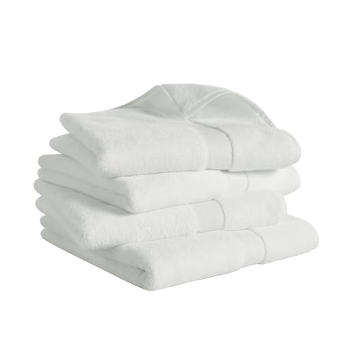 Luxury Cotton & Rayon from Bamboo Towel Set of 4 Bath Towels (28x54) – Ultra Soft, Absorbent & Quick Drying – Multiple Colors (White) - color: White