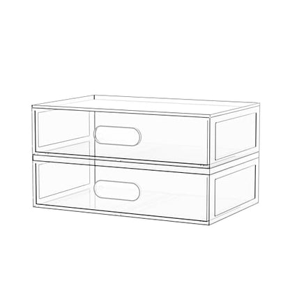 Clear Stackable Makeup Organizer with Drawer, 12''W Acrylic Storage Drawers | Cosmetic Display Case for Vanity Bathroom Countertop Drawers, Beauty Holder for Lipstick Brush Skincare Perfume - size: 2 Tier