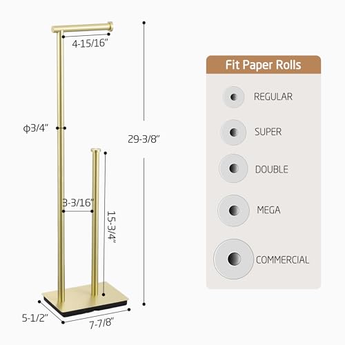 KES Free Standing Bathroom Toilet Paper Roll Holder with Storage | Toilet Paper Holder Stand with Weighted Base, SUS304 Stainless Steel Brushed Gold, BPH286S1B-BZ - color: Brushed Gold