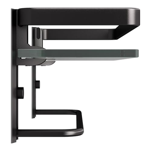 Bathroom Wall Shelf with Towel Bar, Clear Tempered Glass, Hand Towel Holder (Matte Black) - color: Black, size: Shelf with Towel Bar