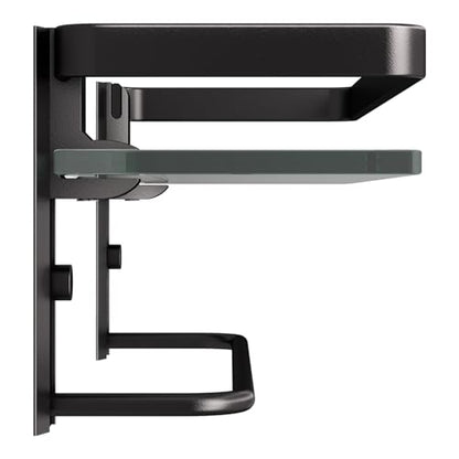 Bathroom Wall Shelf with Towel Bar, Clear Tempered Glass, Hand Towel Holder (Matte Black) - color: Black, size: Shelf with Towel Bar
