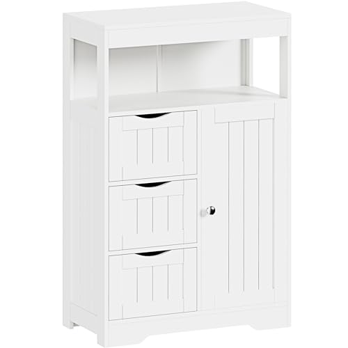 YESHOMY Bathroom Storage Cabinet Freestanding Floor Cupboard with 1 Door and 3 Drawers for Kitchen, Living Room, White - color: White