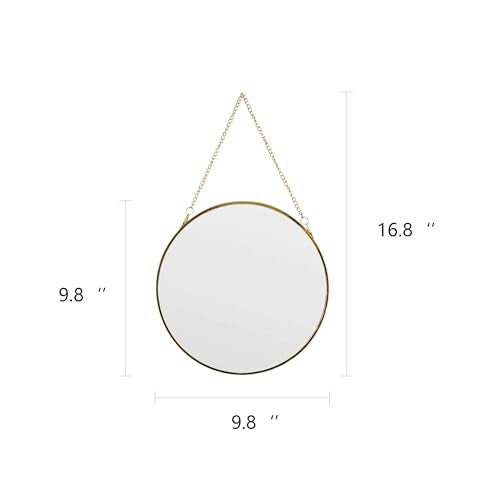 9.6-inch Modern Round Wall Mirror with Metal Frame and Hanging Chain, Suitable for Entryway, Hallway, or Bathroom Small Gold Metal Frame Mirror (Gold, 9.6 inch) - size: 9.6 inch