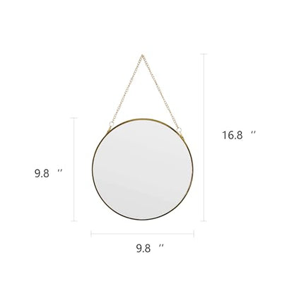 9.6-inch Modern Round Wall Mirror with Metal Frame and Hanging Chain, Suitable for Entryway, Hallway, or Bathroom Small Gold Metal Frame Mirror (Gold, 9.6 inch) - size: 9.6 inch