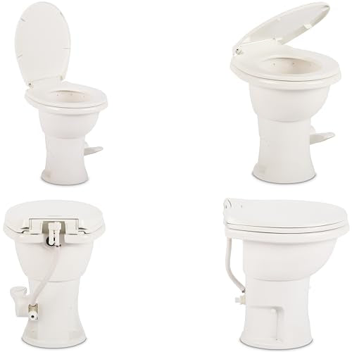 Dometic Model 410 Complete RV Toilet – Round Porcelain Bowl, Universal Fit & 2-Bolt Mount, 18" Chair Height Residential-Style, Gravity Flush Toilet with Soft-Close Seat, White (9610008259) | Universal Fit & 2-Bolt Mount, 18" Chair Height Residential-Style