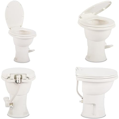 Dometic Model 410 Complete RV Toilet – Round Porcelain Bowl, Universal Fit & 2-Bolt Mount, 18" Chair Height Residential-Style, Gravity Flush Toilet with Soft-Close Seat, White (9610008259) | Universal Fit & 2-Bolt Mount, 18" Chair Height Residential-Style