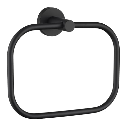 Matte Black Hand Towel Ring for Bathroom Storage, Wall Mounted | Sturdy & Rust-resistant Stainless Steel, 180° Swivel for Easy Towel Access, 7.09" Square Towel Holder, Space-saving Design - color: Matte Black