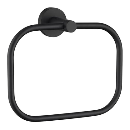 Matte Black Hand Towel Ring for Bathroom Storage, Wall Mounted | Sturdy & Rust-resistant Stainless Steel, 180° Swivel for Easy Towel Access, 7.09" Square Towel Holder, Space-saving Design - color: Matte Black