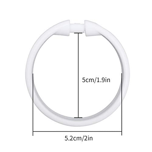 Shower Curtain Rings-12 Pack- Plastic Shower Curtain Hooks O-Shaped Rings Hook Glide Easily on Bathroom Shower Rod(White)