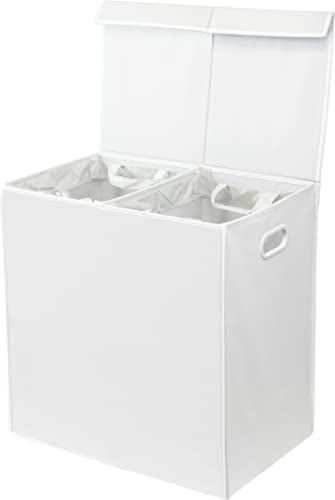 Simple Houseware Double Laundry Hamper with Lid & Removable Bags, White | Heavy Duty 600D Polyester, Water-Resistant Surface - color: White