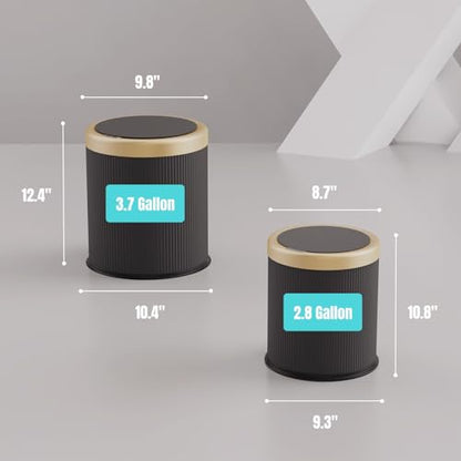 URALFA 2PCS Bathroom Trash Can Automatic Touchless, Motion Sensor Trash Can | 2.8 & 3.7 Gallon Bathroom Garbage Can with Lid, Smart Waterproof Trash Bin for Bedroom, Office, Restroom, Black and Gold - color: Dark Grey